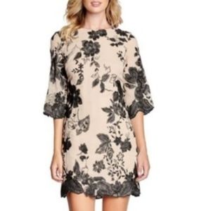 Dress the Population Paige embroidered sheath dress, nude and black medium